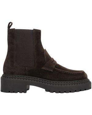 ESTRO Schoenen ,Bruin ,Suède Premium Velour Chelsea Boots Met Chunky Zool - Zwart