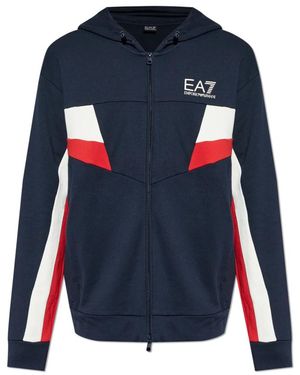 EA7 Hoodies & Sweatvesten ,Blauw ,Katoen Logo Jersey Zip Hoodie