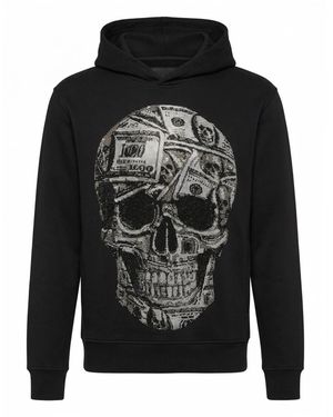 Philipp Plein Hoodies & Sweatvesten ,Zwart ,Katoen Hoodie Sweatshirt Skull
