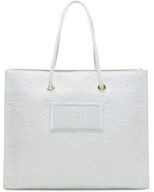 Elisabetta Franchi Große Tote Bag Aus Jacquard-Raffia - Weiß