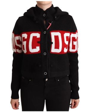 Gcds Cashmere Hooded Button Down Logo Cardigan Jacket - Zwart