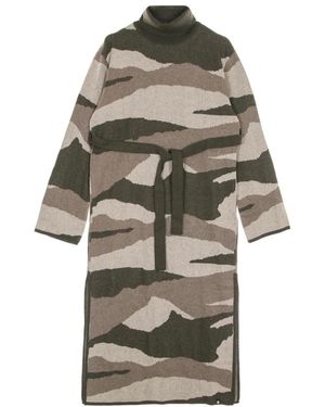 Element Kleedjes ,Veelkleurig ,Katoen Lange Mouw Hoge Hals Camo Jurk - Grijs