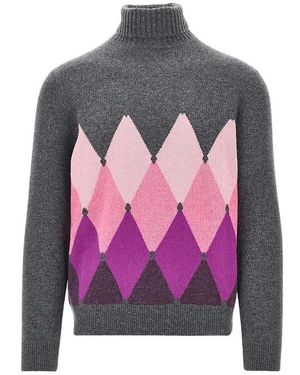Ballantyne Kaschmir-Rollkragenpullover Mit Rautenmuster - Grau