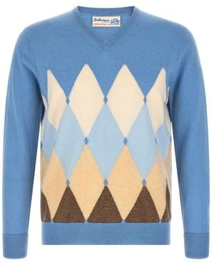 Ballantyne Klassischer Pullover Mit Rautenmuster Und V-Ausschnitt - Blau