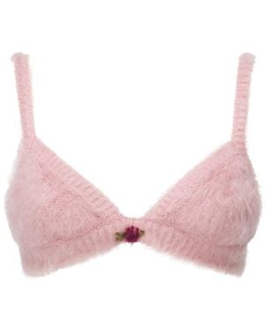 Alessandra Rich Roze Mohair Gebreide Vest Met Borduurwerk