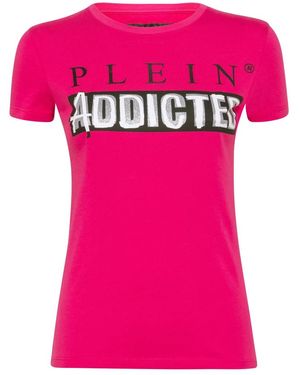 Philipp Plein Tops ,Roze ,Katoen T-Shirt Ronde Hals Ss Original