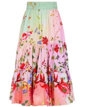Roberto Cavalli Rokken ,Veelkleurig ,Katoen Midi Rok Met Miami Bloemenprint - Rood
