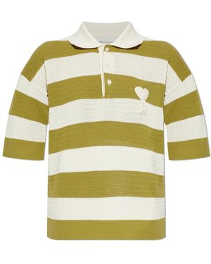 Ami Paris Tops ,Groen ,Katoen Polo Shirt Met Streepjespatroon - Geel