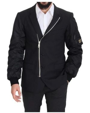 Dolce & Gabbana Jassen ,Zwart ,Wol Asymmetrische Blazer Met Rits