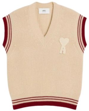 Ami Paris V-Neck Knitwear - Natural