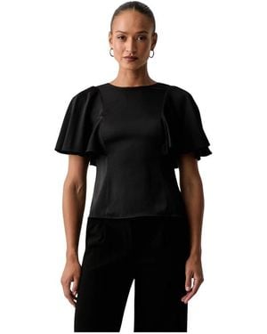 Michael Kors Overhemden ,Zwart ,Satijn Satijnen Blouse Met Kapmouwen