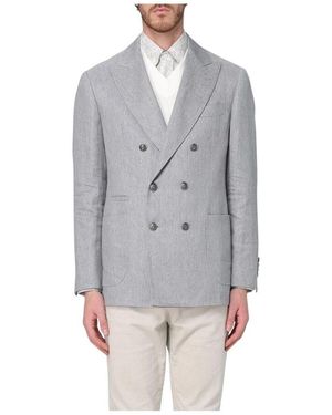 Brunello Cucinelli Eleganter Grauer Doppelreihiger Anzugmantel