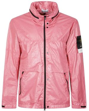 Stone Island Jassen ,Rood ,Nylon Glanzende Nylon Jas - Roze