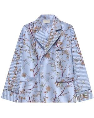 Pierre Louis Mascia Bloemen Dubbel-Borst Katoenen Jas - Blauw
