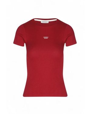 Guess Tops ,Rood ,Katoen Slim Embroidered Logo Tee