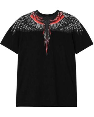 Marcelo Burlon Tops ,Zwart ,Katoen Feather Print T-Shirt