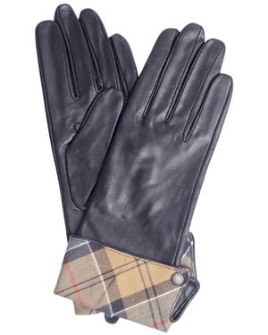 Barbour Lady Jane Tartan Cuff Gauntlet Leather Gloves - Blue