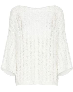 Antonelli Weiße Pailletten Rundhals Pullover Frau