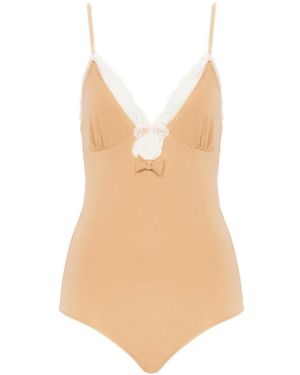 Chloé Bodysuit Met Kanten Details En Ruches - Naturel