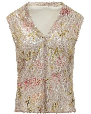 Alberta Ferretti Sequin Floral Tank Top - Natur