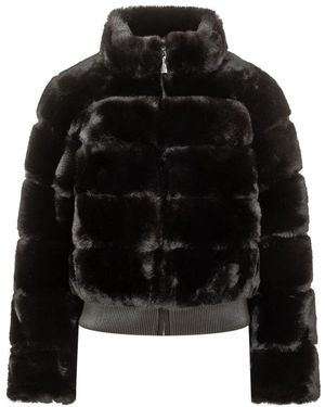 Michael Kors Jassen ,Zwart ,Leer Cropped Bomberjack Van Imitatiebont
