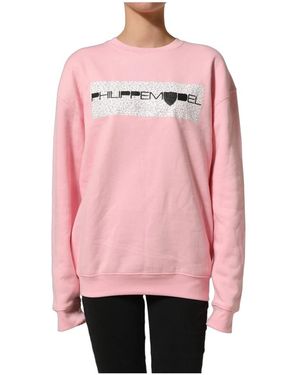 Philippe Model Hoodies & Sweatvesten ,Roze ,Katoen Katoenen Pullover Sweater Met Logo En Lange Mouwen