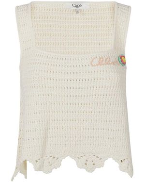 Chloé Tops ,Wit ,Katoen Mouwloze Cropped Top