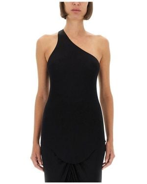 Rick Owens One-Shoulder Rippstrick-Oberteil - Schwarz