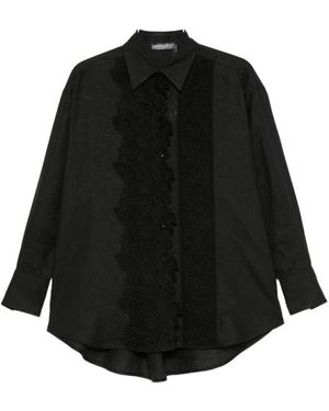 Ermanno Scervino Overhemden ,Zwart ,Linnen Linnen Blouse Met Kant