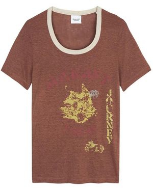Isabel Marant Tops ,Rood ,Denim Kiliann T-Shirt - Bruin