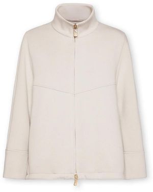 Elena Miro Jassen ,Grijs ,Polyester Zip Collar Jacket - Wit