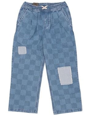 Vans Jeans Pour Femmes, Gamme De Denim A Carreaux Repares, Pantalon Court Ample, Pierre De Denim - Bleu