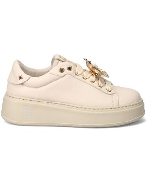 GIO+ Roomkleurig Kalfsleer Rhinestone Sneakers - Wit