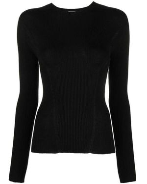 Lanvin Truien & Vesten ,Zwart ,Leer Geribbelde Trui