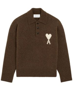 Ami Paris Round-Neck Knitwear - Marrone