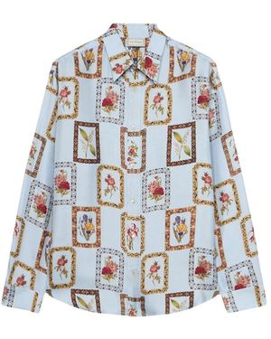 Pierre Louis Mascia Zijden Longsleeve Shirt Met Prachtige Prints - Blauw