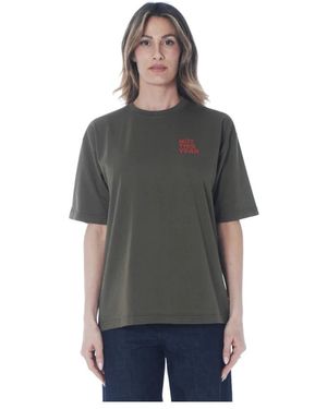 Aspesi Tops ,Groen ,Katoen T-Shirt Van Katoen Met Print - Grijs