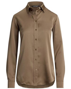 Ralph Lauren Overhemden ,Bruin ,Polyester Charmeuse Overhemd