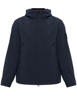 Stone Island Jassen ,Blauw ,Leer Geïsoleerd Jack Met Capuchon