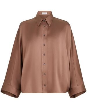 Brunello Cucinelli Overhemden ,Bruin ,Satijn Stretch Zijde Satijnen Blouse