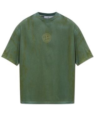 Stone Island Tops ,Groen ,Katoen Logo T-Shirt