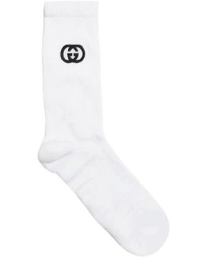 Gucci Weiße baumwoll-logo knöchelsocken