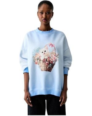 MSGM Sweatshirt Mit Katzenprint - Blau