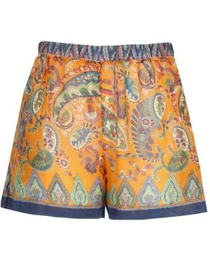 Etro Korte Broeken ,Veelkleurig ,Shorts Met Trekkoord - Oranje
