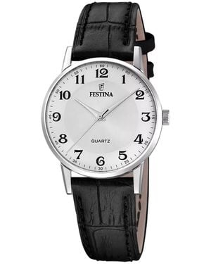 Festina Runde Damenuhr Mit Lederarmband - Schwarz