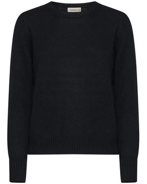 Blanca Vita Truien & Vesten ,Zwart ,Wol Trui Met Ribbelstructuur En Ronde Hals