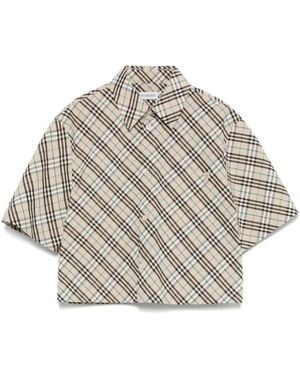Burberry Overhemden ,Veelkleurig ,Katoen Crop Check Shirt - Grijs