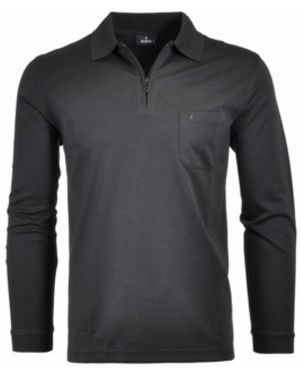 RAGMAN Schwarzes Langarm-Poloshirt - Grau