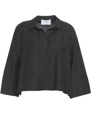 Kaos Blusa nera con colletto polo stile elegante - Nero
