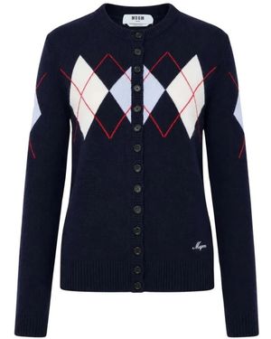MSGM Truien & Vesten ,Blauw ,Wol Argyle Crew-Neck Vest